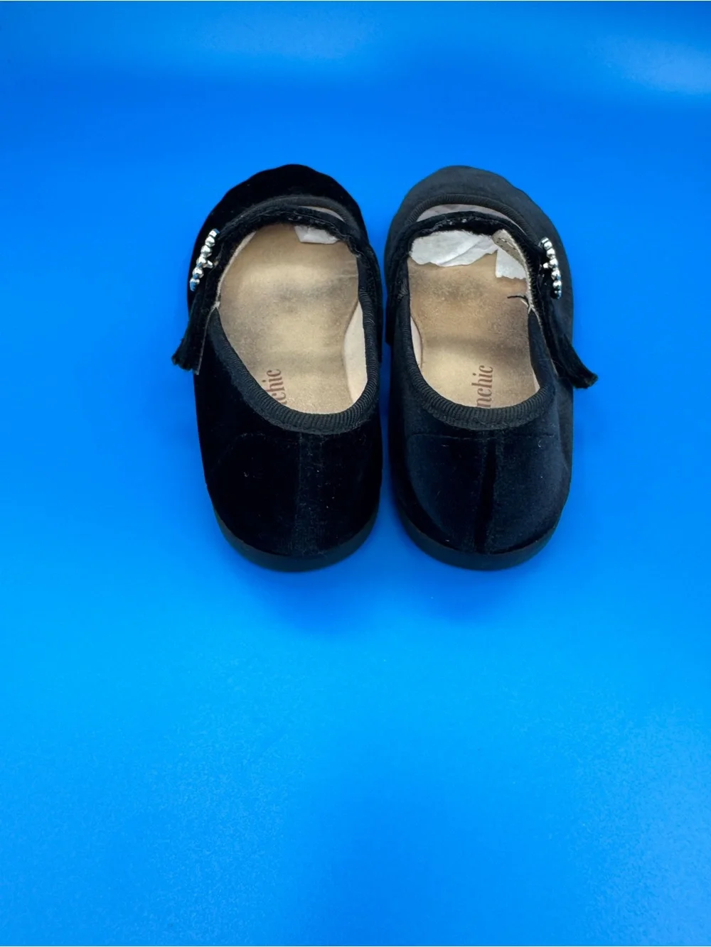 Childrenchic Black Velvet Mary Jane Flats with Gem Accent